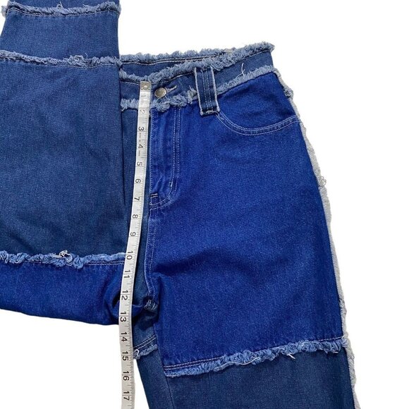 Shein Women Patchwork Medium Wash Dark Wash Denim Jeans Sz 31 x30 High-Rise - Picture 4 of 11